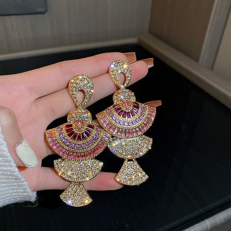 Diamond-encrusted Metal Long Tassel Earrings For Women