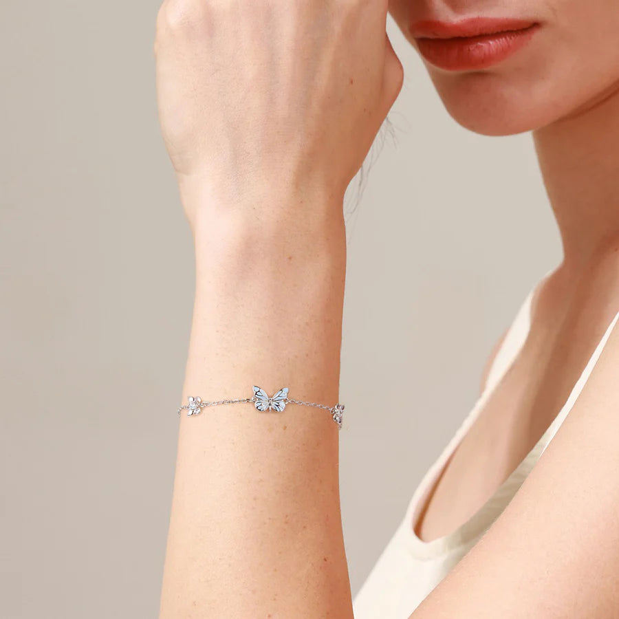 "Starlight Butterfly" Luminous Enamel Sterling Silver Bracelet
