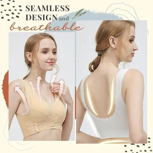 Front Cross-Side Buckle Lace Bra