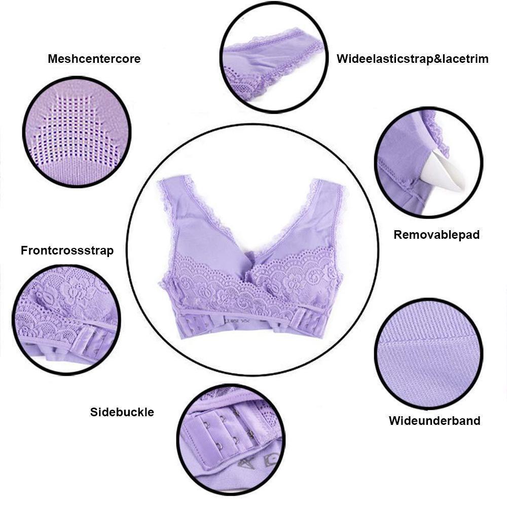 Front Cross-Side Buckle Lace Bra