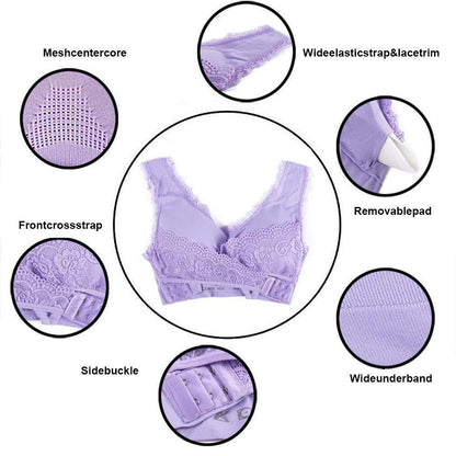 Front Cross-Side Buckle Lace Bra