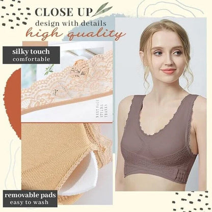 Front Cross-Side Buckle Lace Bra