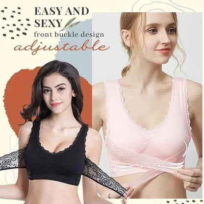 Front Cross-Side Buckle Lace Bra