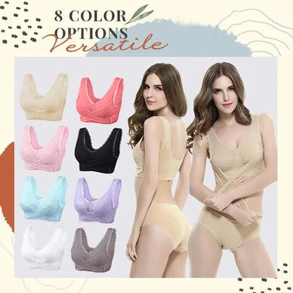 Front Cross-Side Buckle Lace Bra