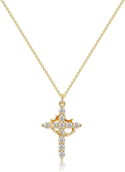 Elegant 18K Gold Cubic Zirconia Cross Necklace