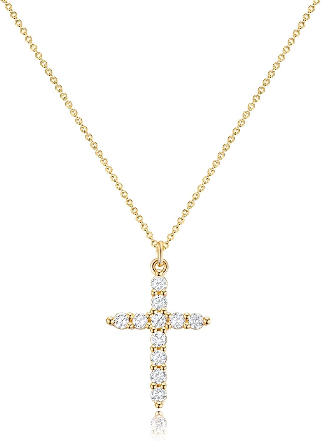 Elegant 18K Gold Cubic Zirconia Cross Necklace