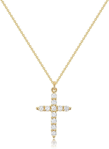 Elegant 18K Gold Cubic Zirconia Cross Necklace