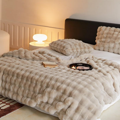 Faux Fur Chunky Knit Duvet Cover Throw