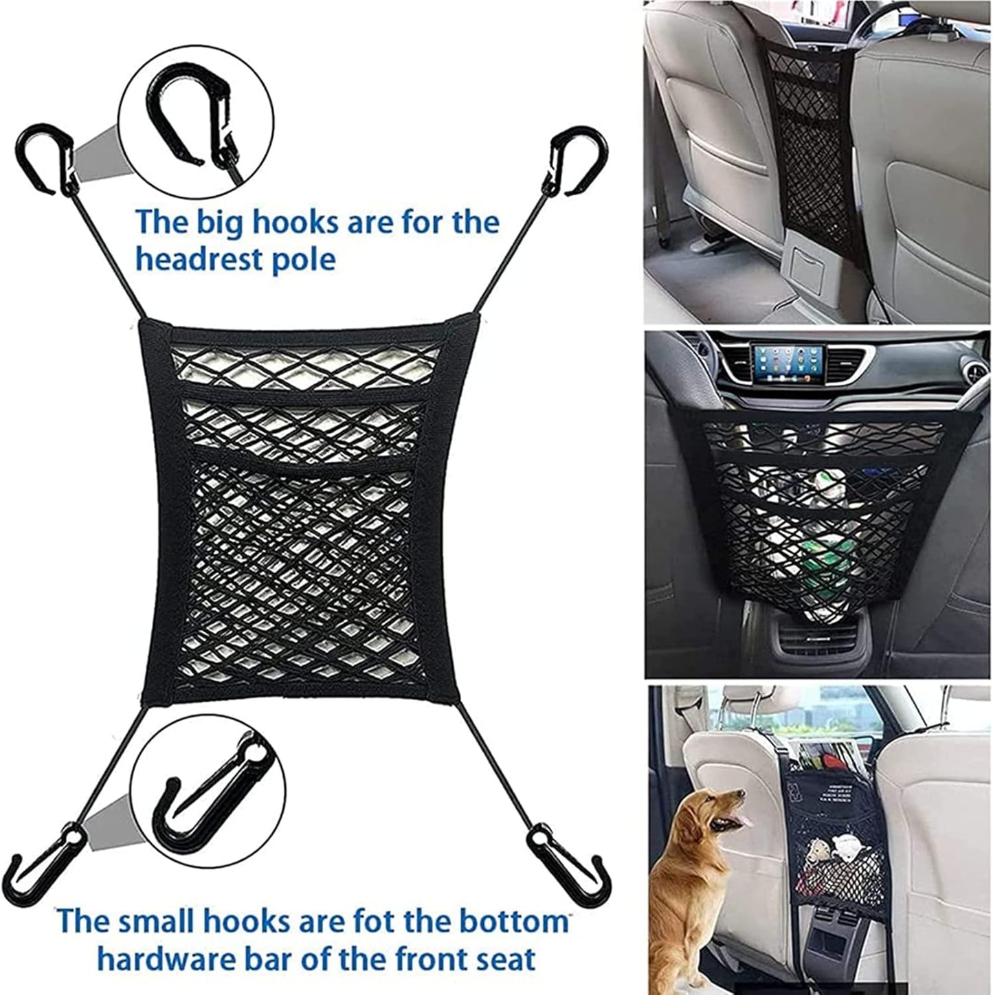 Stretchable Car Seat Divider & Storage Net with Pet Barrier