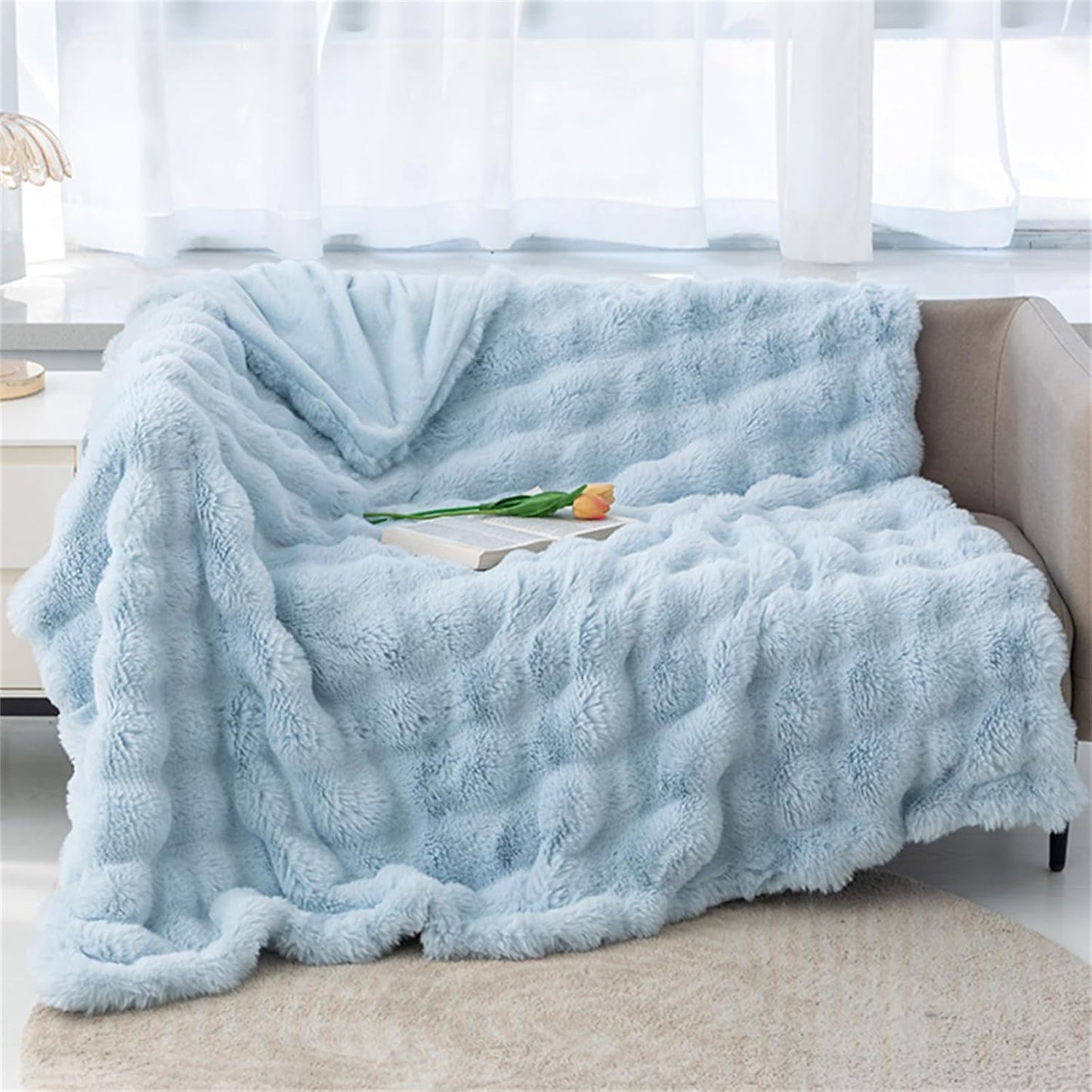 Faux Fur Chunky Knit Duvet Cover Throw