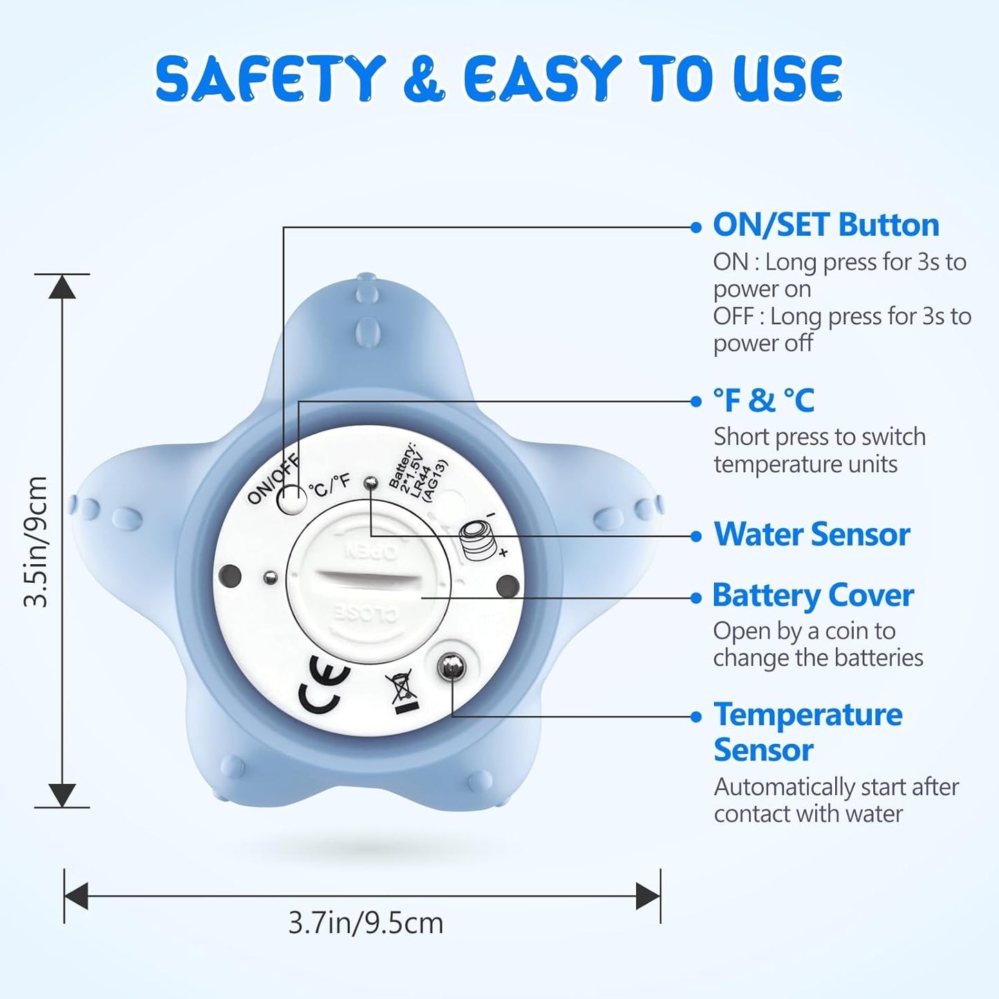 BowLift | AquaVeilig Baby Bath Thermometer – Digital Display with 3 Colors and Temperature Warning