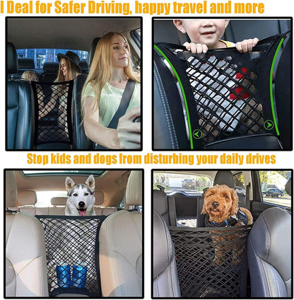 Stretchable Car Seat Divider & Storage Net with Pet Barrier