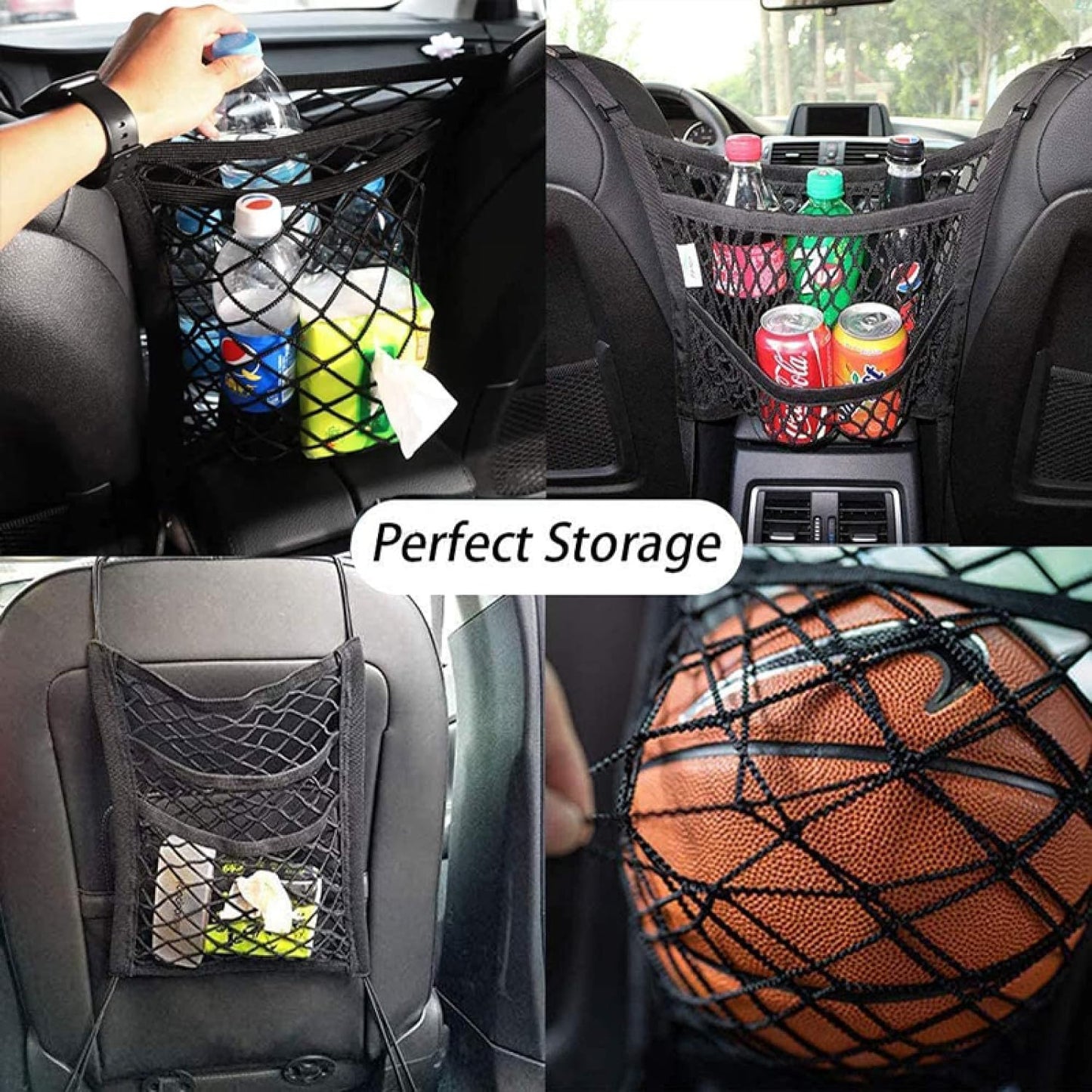 Stretchable Car Seat Divider & Storage Net with Pet Barrier