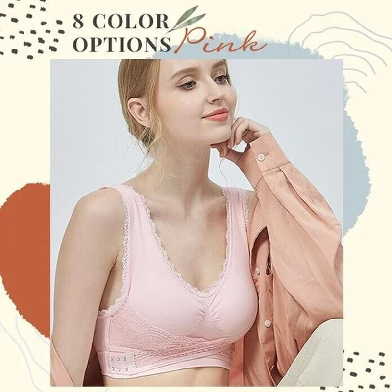 Front Cross-Side Buckle Lace Bra