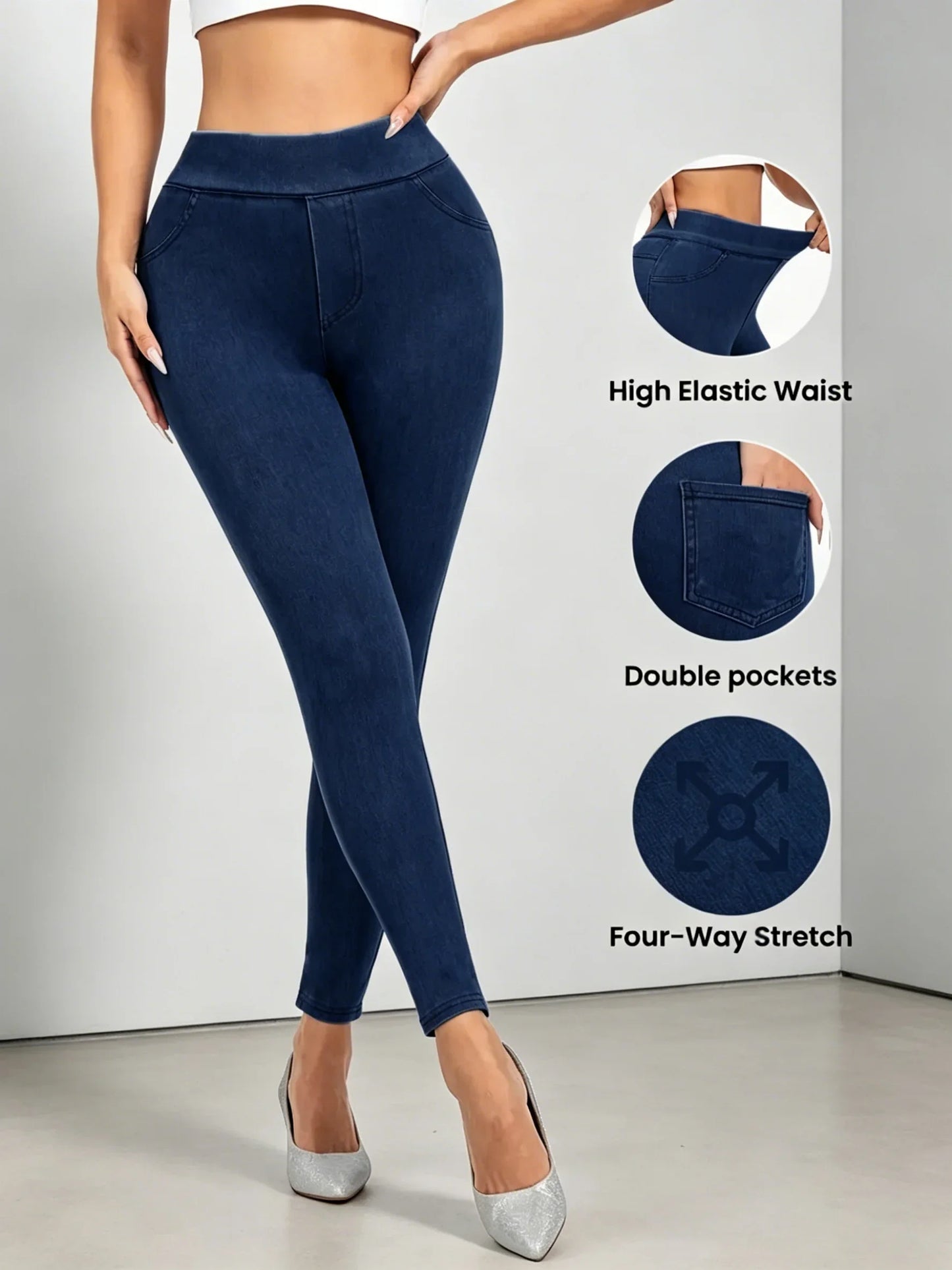 Zoraa™Women’s High Waisted Denim Yoga Leggings – Stretch Breathable Booty Lifting Workout Pants