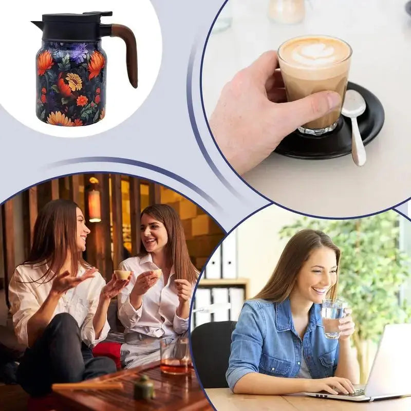 Floral Stainless Steel Teapot with Strainer - 1000ml Vintage Elegance