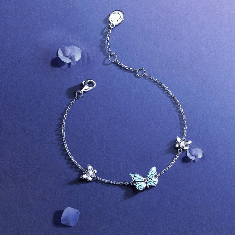 "Starlight Butterfly" Luminous Enamel Sterling Silver Bracelet