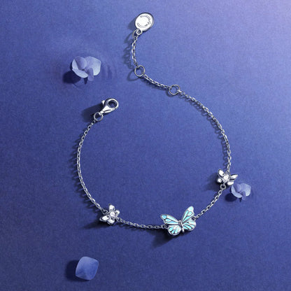 "Starlight Butterfly" Luminous Enamel Sterling Silver Bracelet