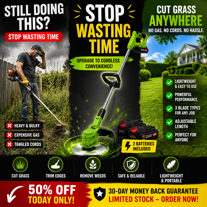 2-in-1 Cordless Electric Weed Trimmer & Lawn Edger — 650W Brushless, 24V Dual Battery