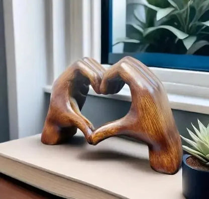 Handcrafted heart sculpture with modern wood grain