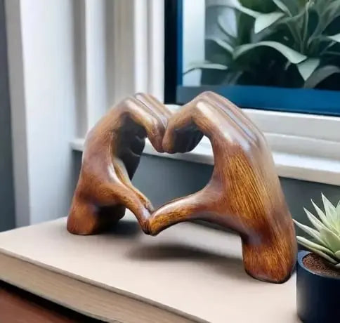 Handcrafted heart sculpture with modern wood grain