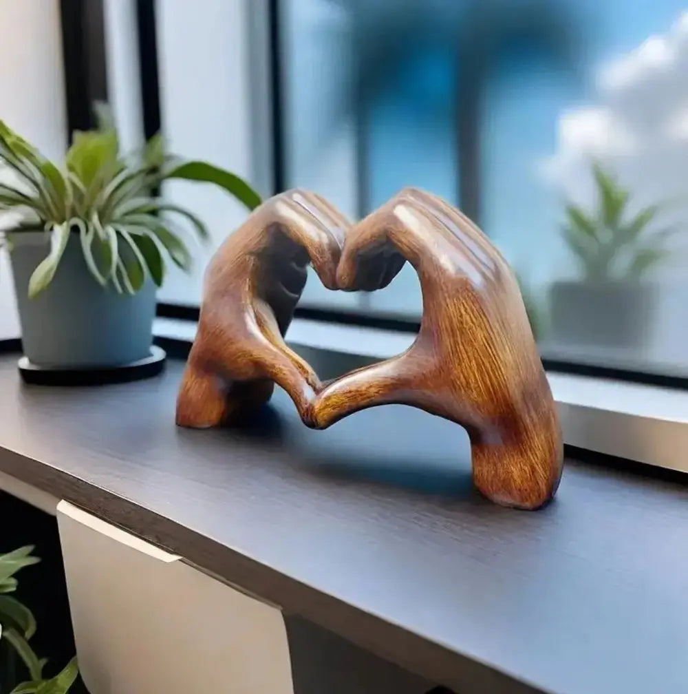 Handcrafted heart sculpture with modern wood grain