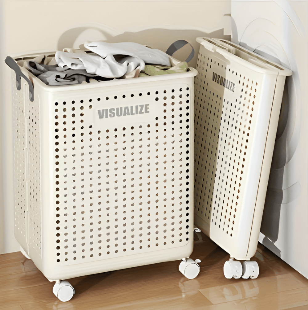 RollEase Foldable Laundry Basket – With Wheels, Compact & Durable for Easy Transport