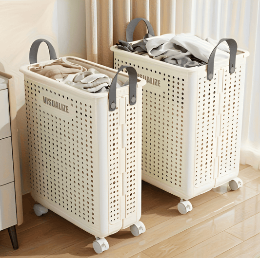 RollEase Foldable Laundry Basket – With Wheels, Compact & Durable for Easy Transport