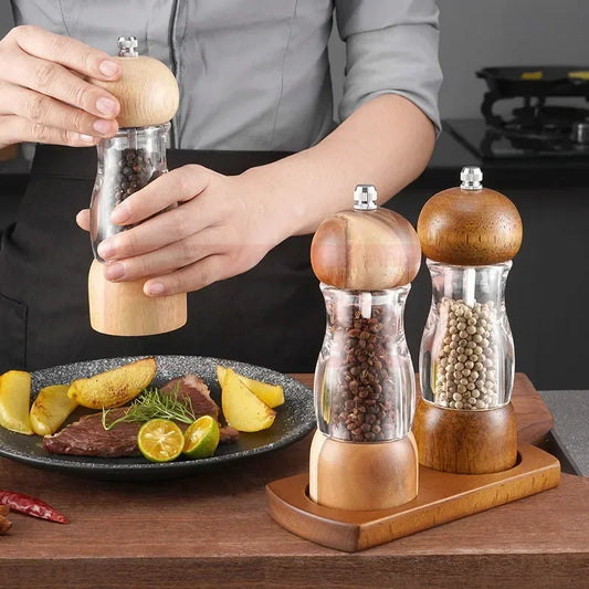 Pepper mill and salt mill set made of wood and glass – Stylish spice mills for the kitchen