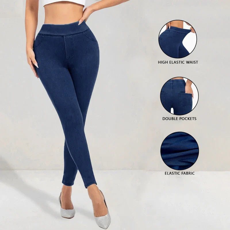 Zoraa™Women’s High Waisted Denim Yoga Leggings – Stretch Breathable Booty Lifting Workout Pants