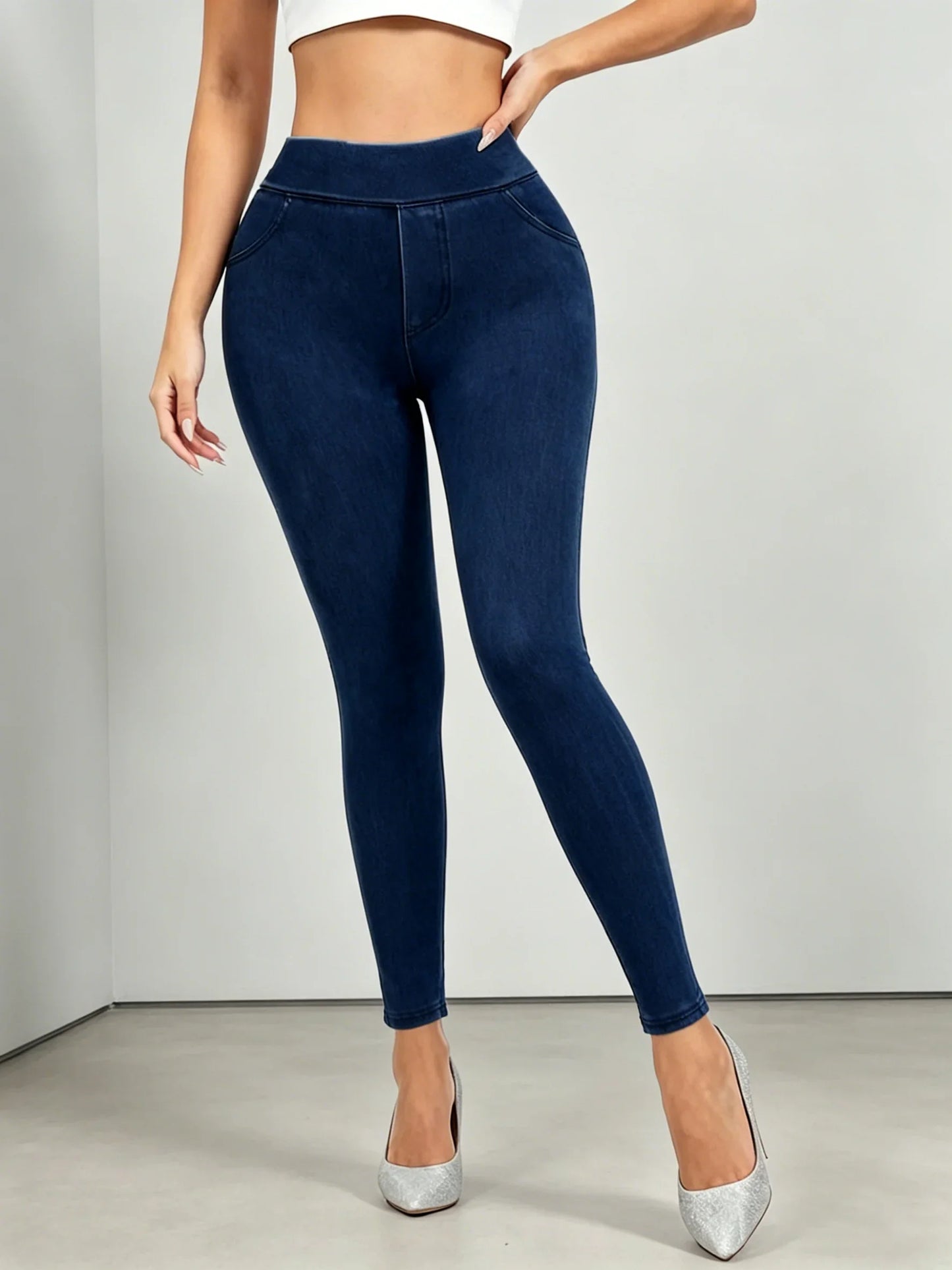 Zoraa™Women’s High Waisted Denim Yoga Leggings – Stretch Breathable Booty Lifting Workout Pants