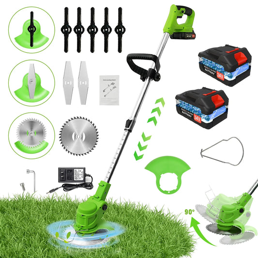 2-in-1 Cordless Electric Weed Trimmer & Lawn Edger — 650W Brushless, 24V Dual Battery