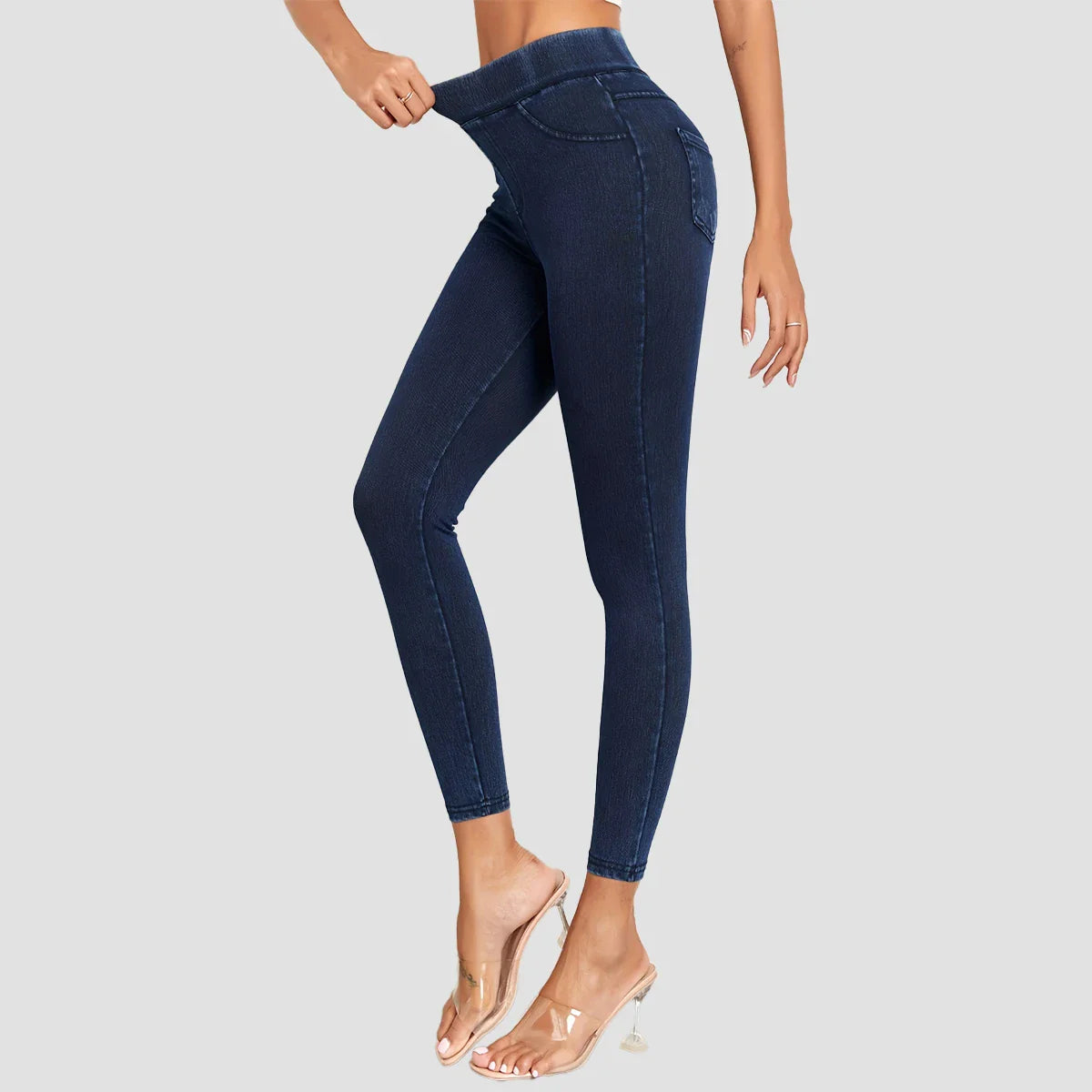 Zoraa™Women’s High Waisted Denim Yoga Leggings – Stretch Breathable Booty Lifting Workout Pants