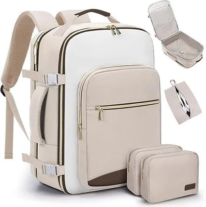 Geestock Minimalist Women's Travel Boarding Backpack Carry On Luggage With 3 Storage Bags Large Capacity Laptop Bag Backpack