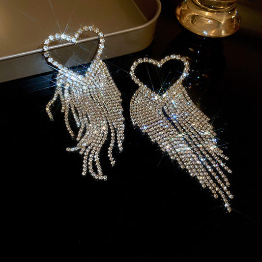 Diamond-encrusted Metal Long Tassel Earrings For Women