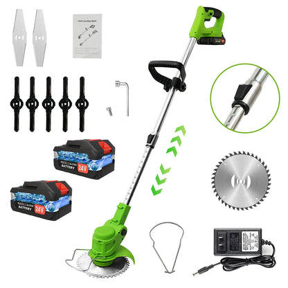 2-in-1 Cordless Electric Weed Trimmer & Lawn Edger — 650W Brushless, 24V Dual Battery