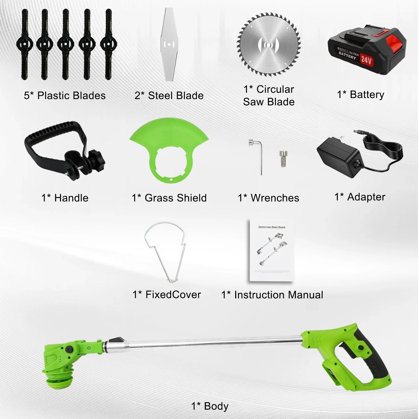 2-in-1 Cordless Electric Weed Trimmer & Lawn Edger — 650W Brushless, 24V Dual Battery