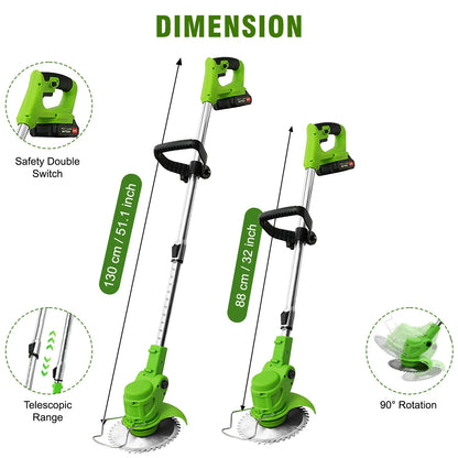2-in-1 Cordless Electric Weed Trimmer & Lawn Edger — 650W Brushless, 24V Dual Battery