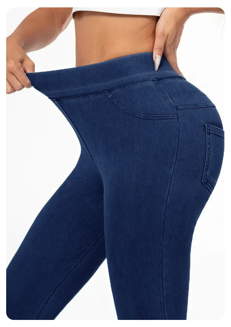 Zoraa™Women’s High Waisted Denim Yoga Leggings – Stretch Breathable Booty Lifting Workout Pants