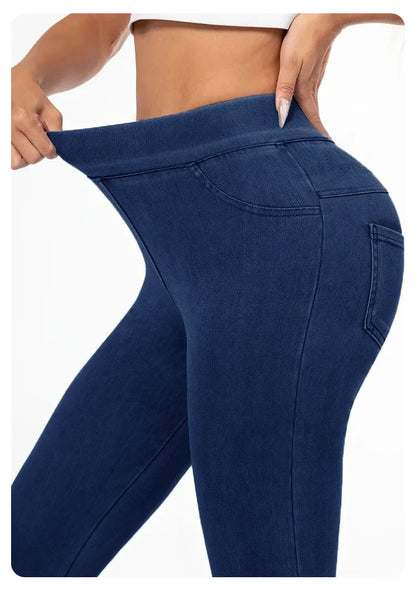 Zoraa™Women’s High Waisted Denim Yoga Leggings – Stretch Breathable Booty Lifting Workout Pants