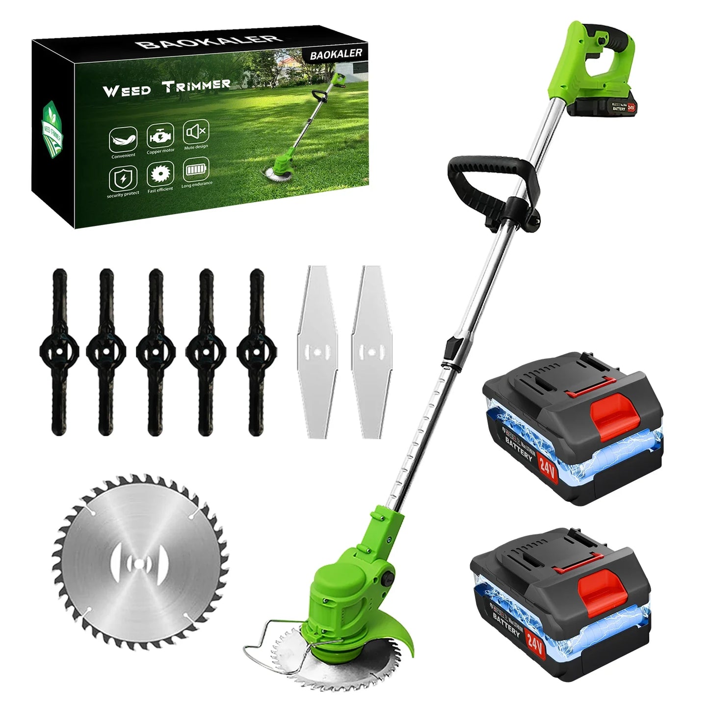 2-in-1 Cordless Electric Weed Trimmer & Lawn Edger — 650W Brushless, 24V Dual Battery