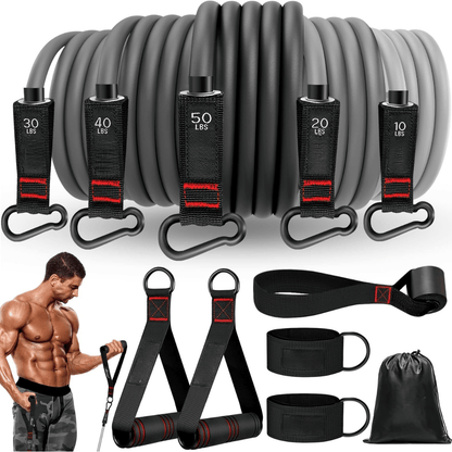 Resistance band set for full body training & rehab with handles, ankle strap & door anchor