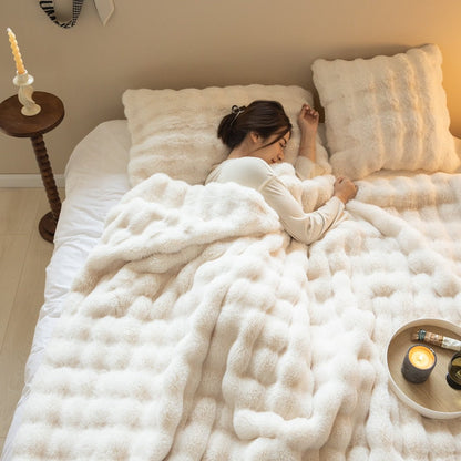 Faux Fur Chunky Knit Duvet Cover Throw