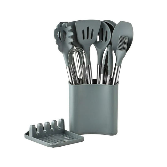 KITCHENORA – Complete Utensil Set with Silicone Heads & Wood-Style Handles