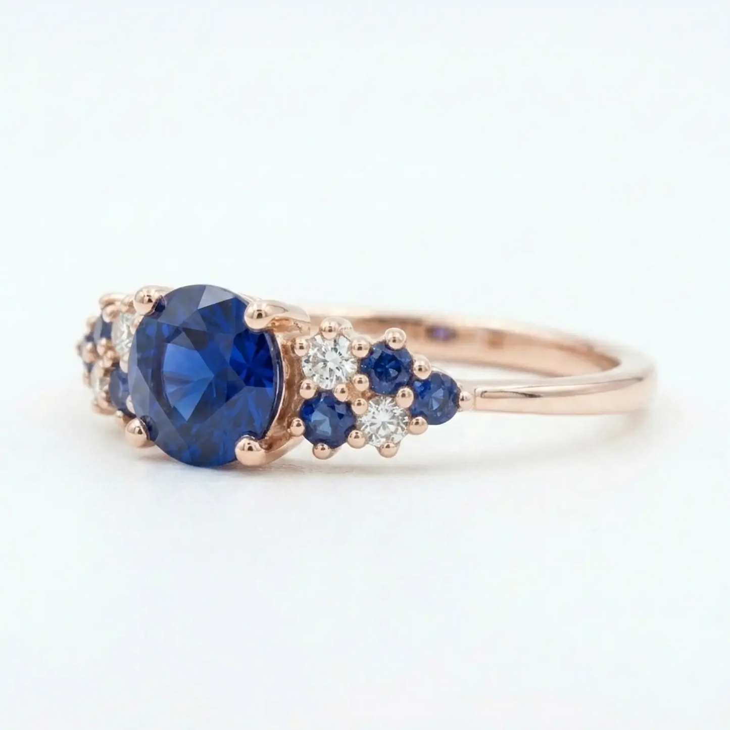 The Celestia • Round Blue Sapphire Cluster Ring