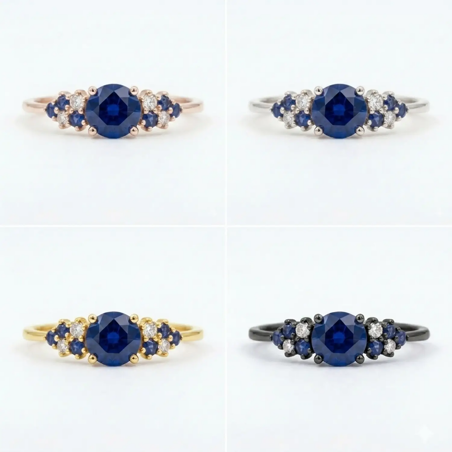 The Celestia • Round Blue Sapphire Cluster Ring