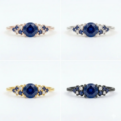 The Celestia • Round Blue Sapphire Cluster Ring