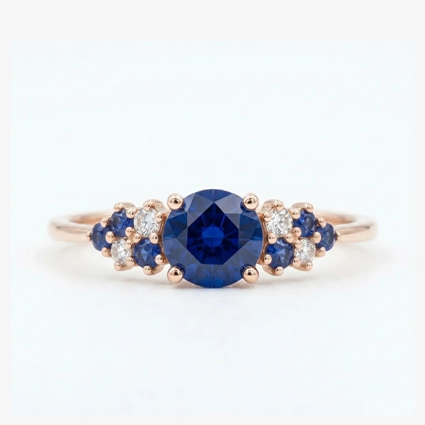 The Celestia • Round Blue Sapphire Cluster Ring