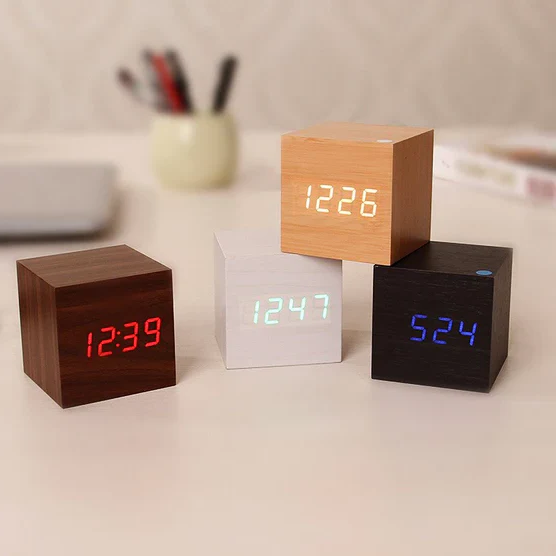Wooden Digital Clock with LED Display